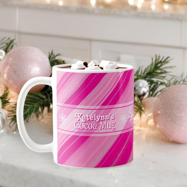 Mug Pink Sucre de canne Stripes Snowflakes Ajouter un  (Créateur téléchargé)
