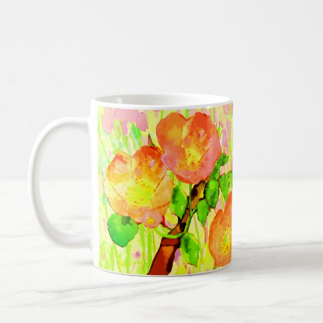 Mug Pink Sweet Briar Flowers Leaves Branch (Gauche)