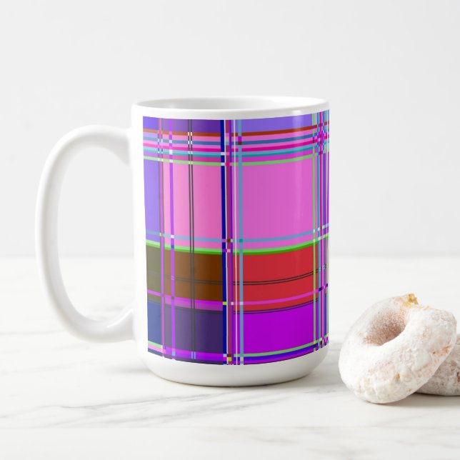 Mug Pink tartan Fabric Pattern Cloth Madras (Avec donut)