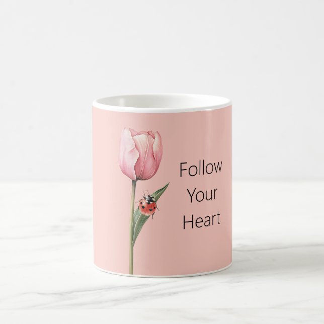 Mug Pink Tulip Flower Ladybug (Centre)
