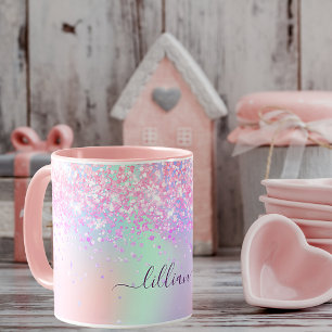 Mug Pink violet parties scintillant poussière holograp