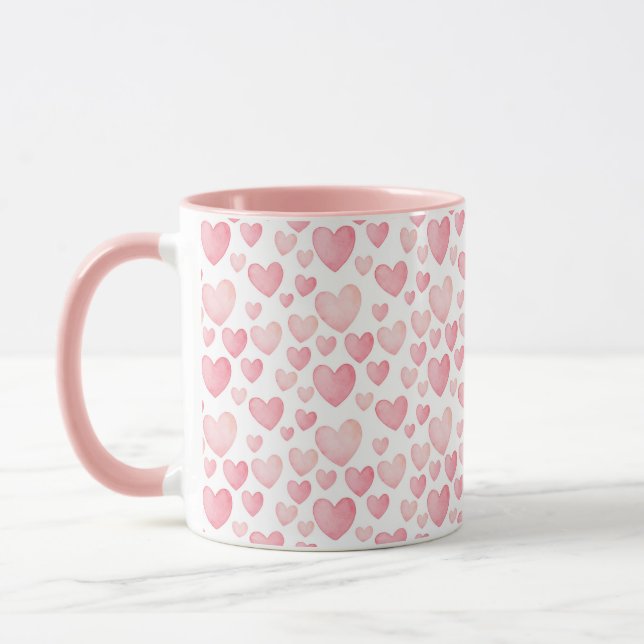 Mug Pink Watercolor Valentine Hearts Pattern (Gauche)
