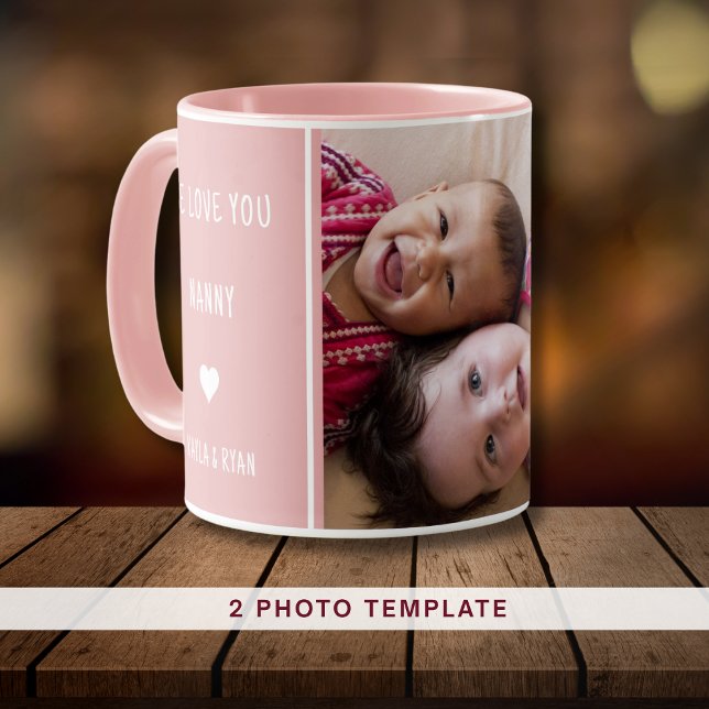 Mug Pink We Love You Nanny 2 Photo Collage Grand-mère (Pink We Love You Nanny 2 Photo Collage Grandma Mug)