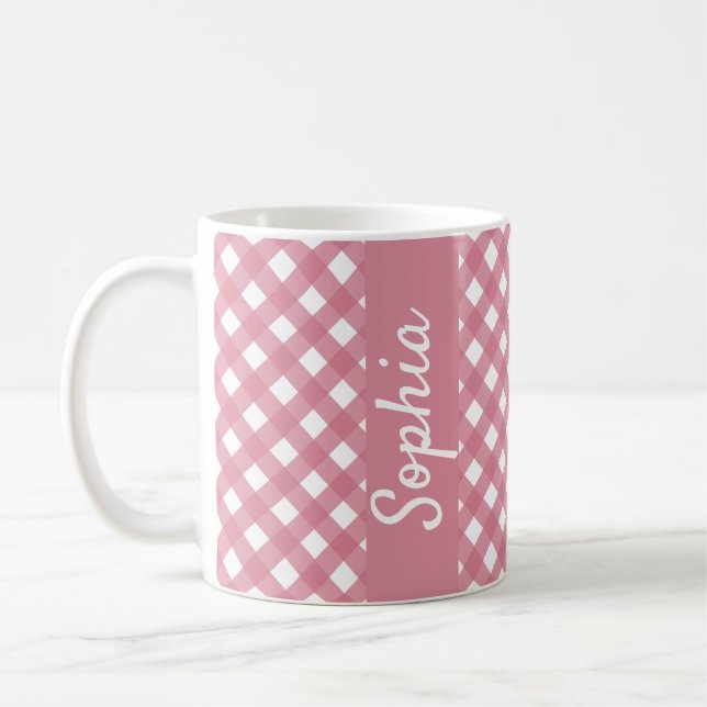 Mug Pink White En vichy Vérifier Plat (Gauche)