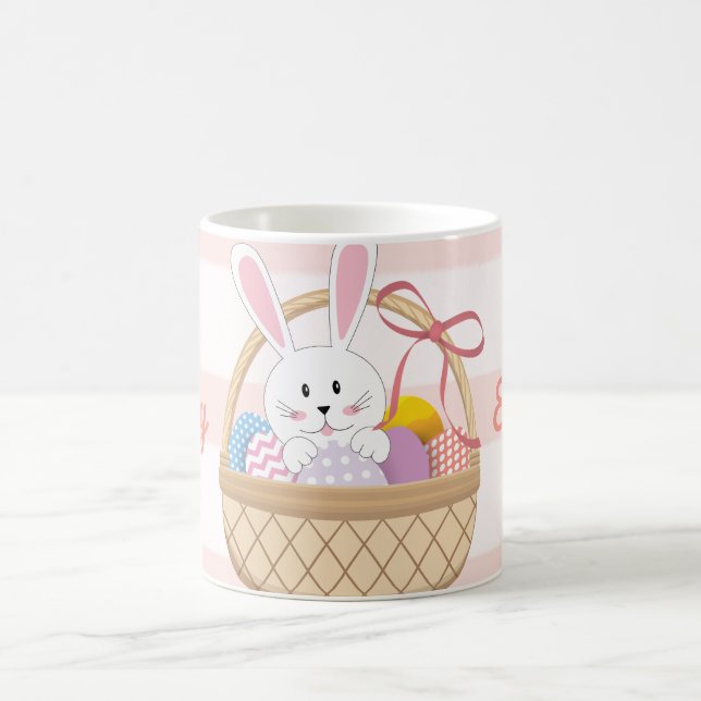Mug Pink & White Stripes Lapin De Pâques En Panier (Centre)