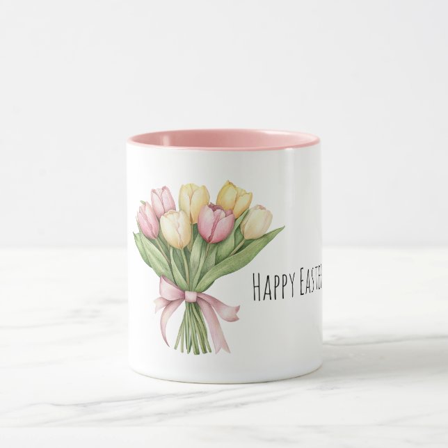 Mug Pink Yellow Tulip Flowers Easter (Centre)