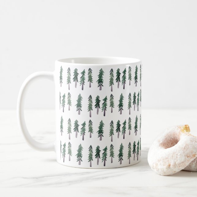 Mug Pins Arbres de la forêt Aquarelle Arbres (Avec donut)