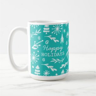 Mug Pins Festifs turquoises et rouges et flocons de ne