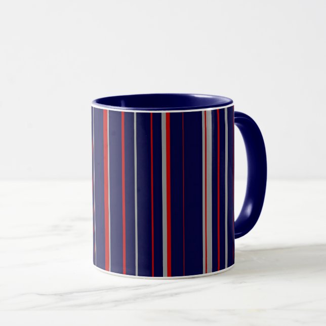Mug Pinstripes, couleurs rouge, marine, gris (Devant droit)