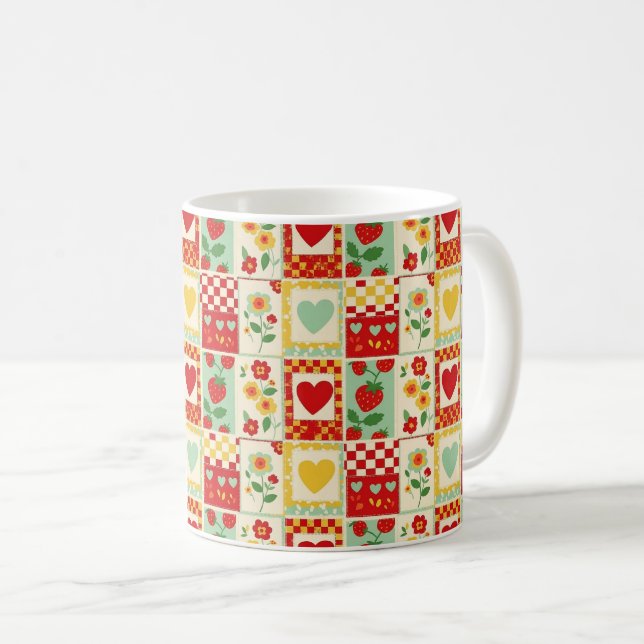 Mug Pique-nique patchwork de fraises (Devant droit)