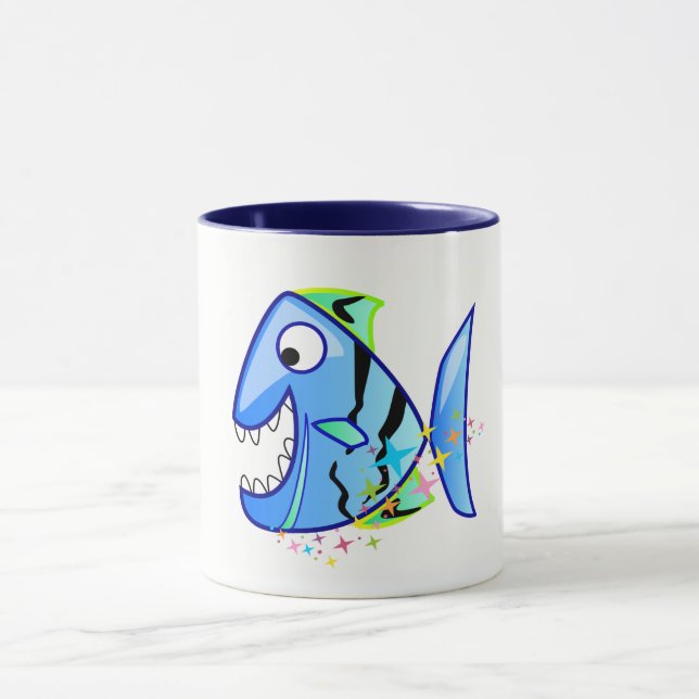 Mug Piranha tropical bleu avec des étoiles (Centre)