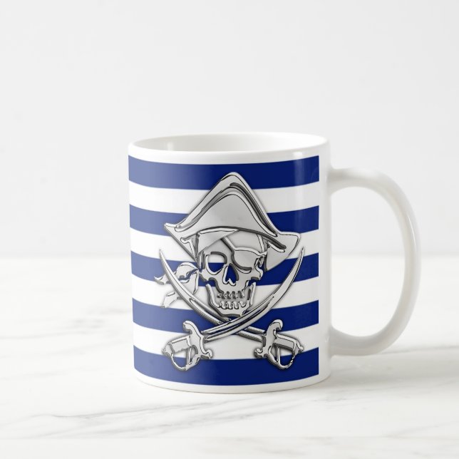 Mug Pirate d'argent sur les rayures marines (Droite)