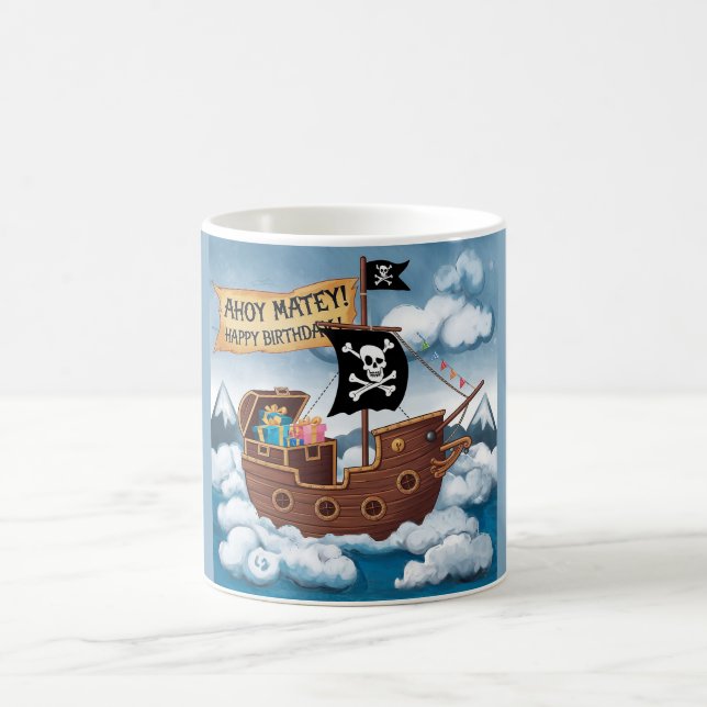 Mug Pirate Ship Birthday Card - Ahoy Matey! (Centre)