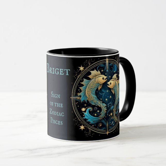 Mug Pisces Anniversaire Cadeau Ajouter un nom Beau caf (Devant droit)
