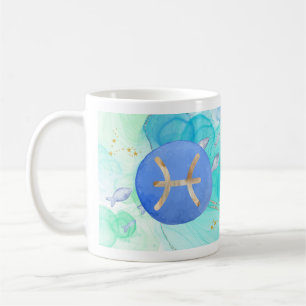 Mug Pisces Blue Green Aquarelle Astrologie Zodiac Sig