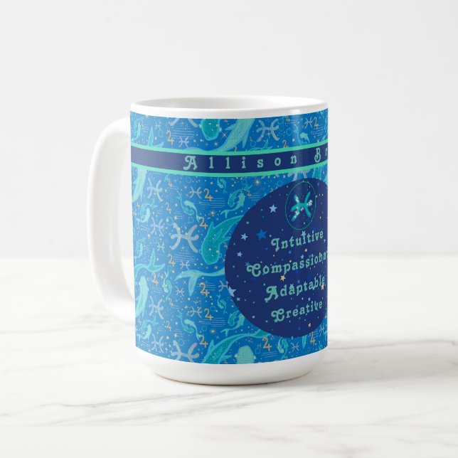 Mug Pisces Blues Traits Zodiac personnalisés (Devant gauche)