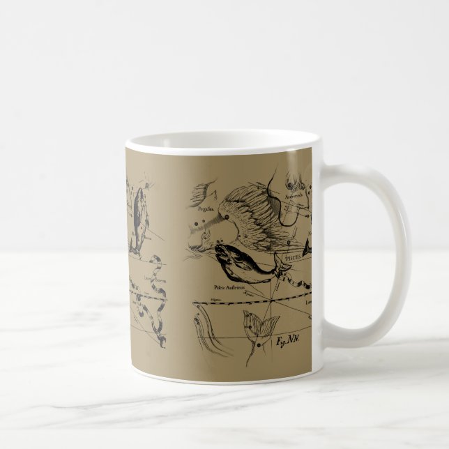 Mug Pisces Constellation Hevelius 1690 sur Taupe (Droite)