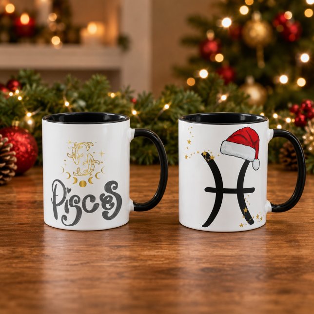 Mug Pisces Noël Chapeau de Père Noël du Zodiaque (Créateur téléchargé)