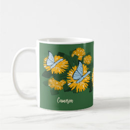 Mug Pissenlit Fleur Sauvage & Papillons Jaune Vert