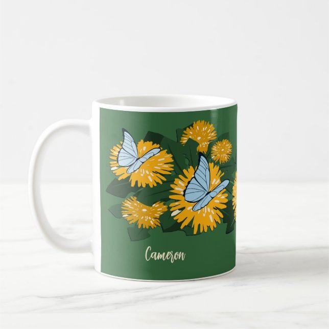 Mug Pissenlit Fleur Sauvage & Papillons Jaune Vert (Gauche)