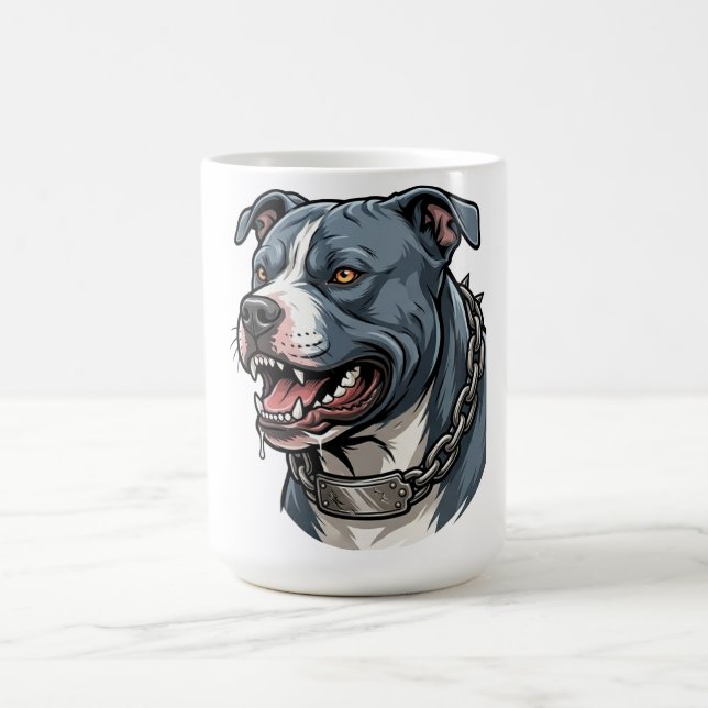 Mug Pit Bull Gris Bleu Féroce avec Collier à Chaîne à  (Centre)