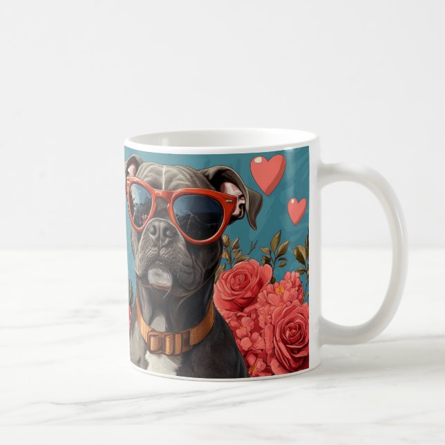 Mug Pitbull au cœur Roses Saint-Valentin (Droite)