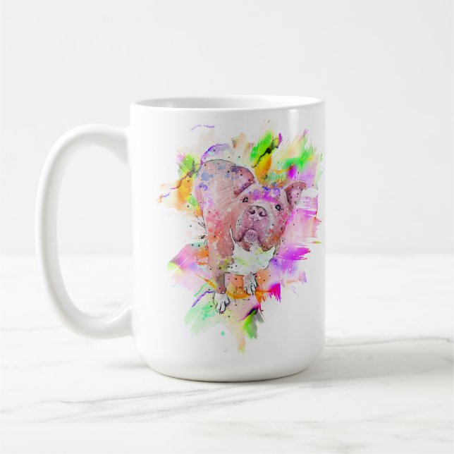 Mug Pitbull Chien Aquarelle Art (Gauche)