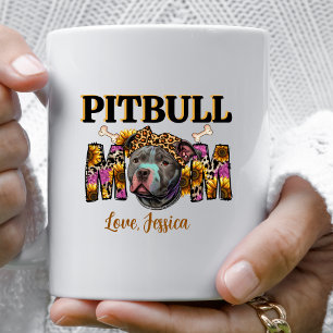 Mug Pitbull Chien Mama Empreinte de léopard Tournesols