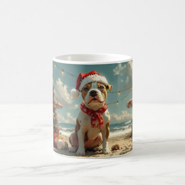 Mug Pitbull Chien Noël Plage Vintage (Centre)