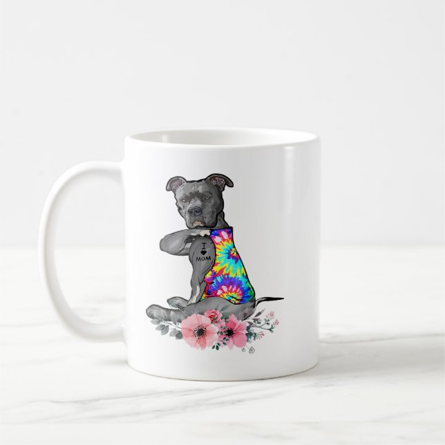 Mug Pitbull Chien Pitbull Chien Tatouage J'aime Maman  (Gauche)