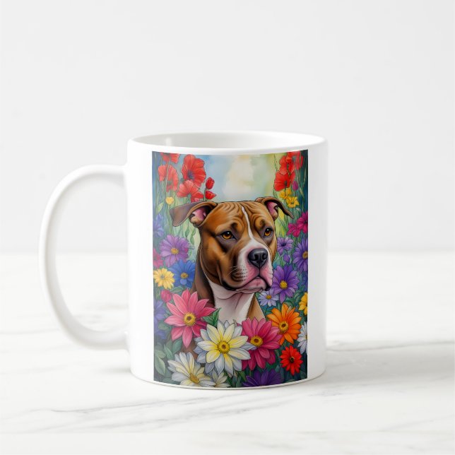 Mug Pitbull dans le jardin des fleurs (Gauche)