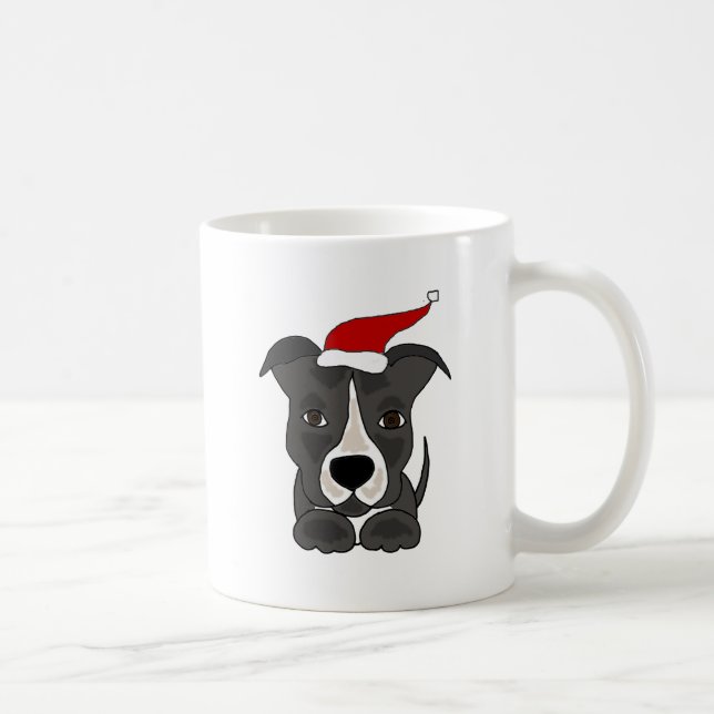 Mug Pitbull gris drôle dans l'art de Noël de casquette (Droite)