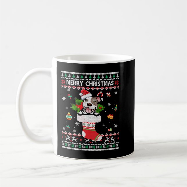 Mug Pitbull Joyeux Pitmas Lumières De Noël Pour Pitbul (Gauche)