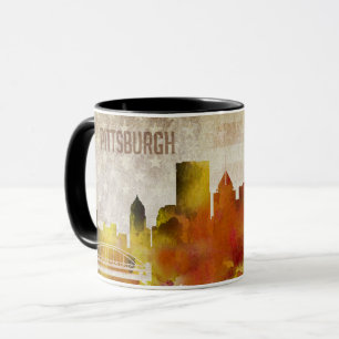 Mug Pittsburgh, horizon de ville d'aquarelle de la PA
