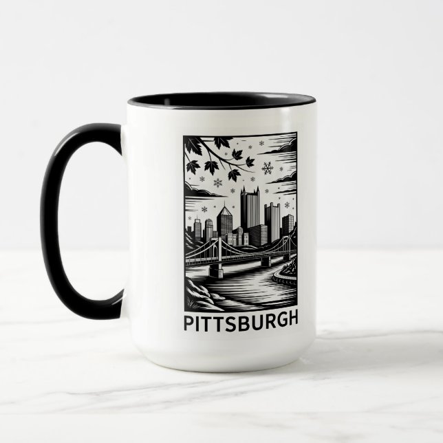 Mug Pittsburgh Skyline Black & White Winter City (Gauche)