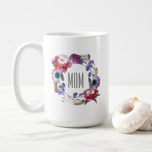 Mug Pivoine de fleur sauvage florale avec le jour de (Avec donut)