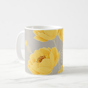 Mug Pivoine jaune élégante Gris taupe Moderne Chic