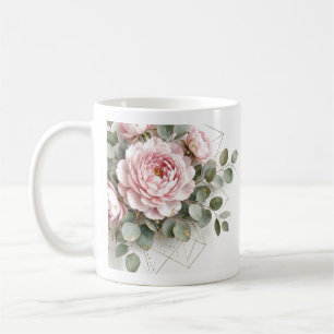 Mug Pivoine Rose Élégante Géométrique Or
