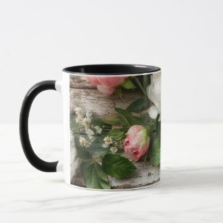 Mug pivoines et bois patiné