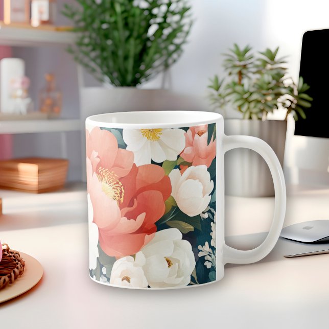 Mug pivoines modernes Floral Oranger chaud et fleurs b (Créateur téléchargé)