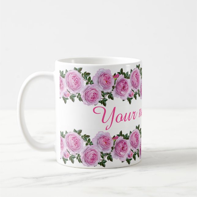 Mug Pivoines roses vintages personnalisées (Gauche)