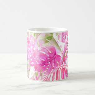 Mug Pix-Dezines Foliage vert rose de la jungle hawaïen