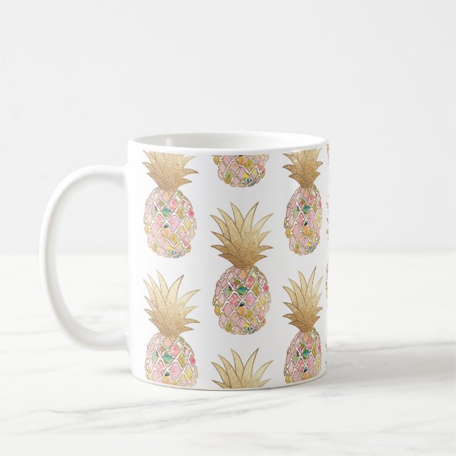 Mug PixDezines Aloha Ananas+Rose+Faux Or (Gauche)