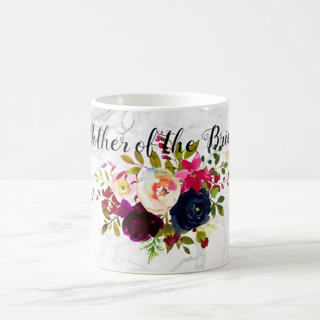 Mug PixDezines Aquarelle Blush, Bourgogne+Fleurs Navy (Centre)