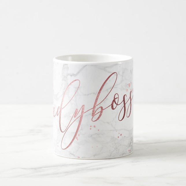 Mug PixDezines LADYBOSS Marble+Faux Rose Gold/Script (Centre)