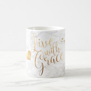 Mug PixDezines LIVE AVEC GRACE/Marble+Faux Gold Script