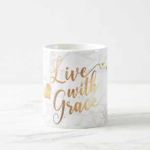 Mug PixDezines LIVE AVEC GRACE/Marble+Faux Gold Script