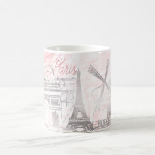 Mug PixDezines PARIS en FAUX SILVER+MARBRE ROSE