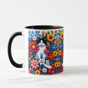 Mug Pixel Art Chat, chaton et fleurs