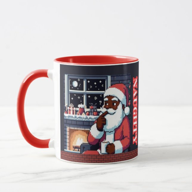 Mug Pixel Black Père Noël Naughty Or Nice Night avec C (Gauche)